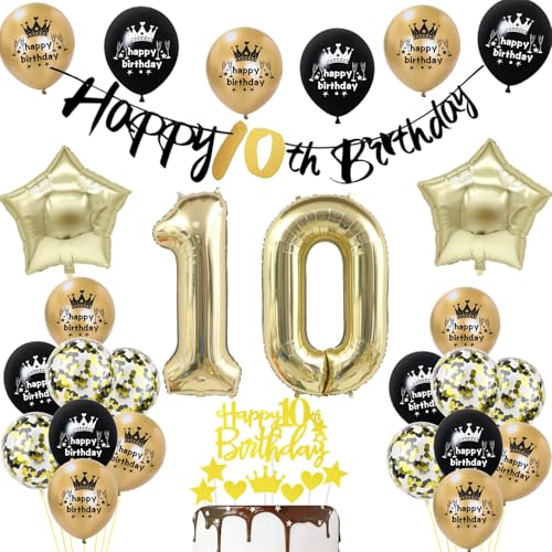 10. Geburtstag Deko Junge Mädchen, Schwarz Gold Luftballons Deko 10. Geburtstag Junge, Geburtstagsdeko 10 Jahre ballon, Luftballons 10 Mädchen Tortendeko 10 Dekoration von Yishamei