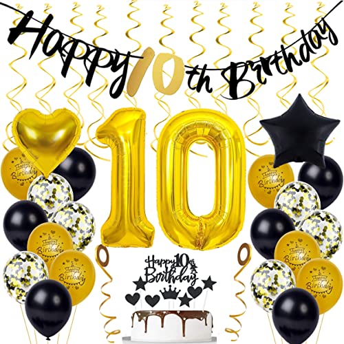 10. Geburtstag Dekoration Gold,Schwarz Tortendeko Geburtstag 10 Jahre Junge Mädchen,10. Gold Schwarz Party Deko,Geburtstagsdeko 10. Mädchen Junge 10. Geburtstag Dekoration Gold,Schwarz Tortendeko Geburtstag 10 Jahre Junge Mädchen,10. Gold Schwarz Party Deko,Geburtstagsdeko 10. Mädchen Junge von Yishamei