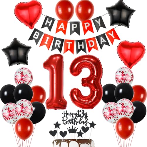 13 Geburtstag Deko Schwarzes Rot, Tortendeko 13. Geburtstag Dekoration Mädchen, Luftballon 13 Rot Schwarz Junge, Geburtstagsdeko 13 Jahr Mädchen, Tortendeko 13 Jahre 13 Geburtstag Deko Schwarzes Rot, Tortendeko 13. Geburtstag Dekoration Mädchen, Luftballon 13 Rot Schwarz Junge, Geburtstagsdeko 13 Jahr Mädchen, Tortendeko 13 Jahre von Yishamei