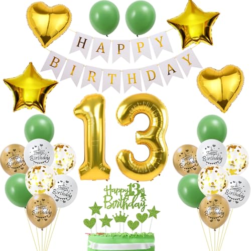 13. Geburtstag Dekoration, Mädchen Geburtstagsdeko 13 Jahre, Tortendeko Geburtstag 13 Jahre Mädchen, 13 Geburtstag Deko Grün Gold, Luftballon 13. Geburtstagsdeko mit 13. Tortendeko 13. Geburtstag Dekoration, Mädchen Geburtstagsdeko 13 Jahre, Tortendeko Geburtstag 13 Jahre Mädchen, 13 Geburtstag Deko Grün Gold, Luftballon 13. Geburtstagsdeko mit 13. Tortendeko von Yishamei