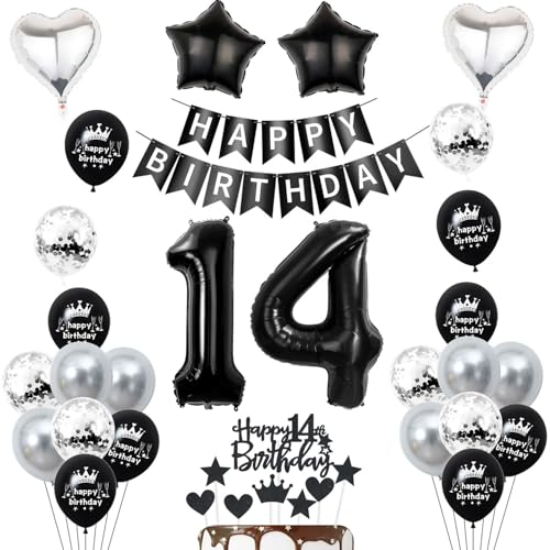 14. Geburtstag Deko Schwarz, luftsballon 14. Geburtstag Mädchen Junge Dekoration,Geburtstagsdeko 14 Jahre Mädchen ballon,Tortendeko 14. Junge Set 14. Geburtstag Deko Schwarz, luftsballon 14. Geburtstag Mädchen Junge Dekoration,Geburtstagsdeko 14 Jahre Mädchen ballon,Tortendeko 14. Junge Set von Yishamei