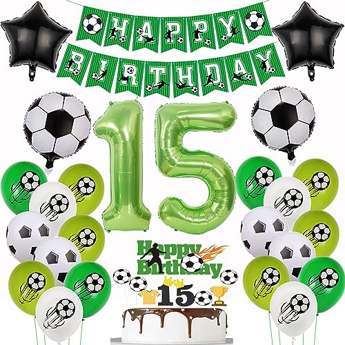 15. Fußball Geburtstag Deko,Fussball Luftballon 15. Geburtstag, Fußball 15 Geburtstag Deko Grün,15 Jahr Luftballons Fußball Deko, Fussball Cake Topper 15 Geburtstag Junge,Ballon 15. Geburtstag von Yishamei
