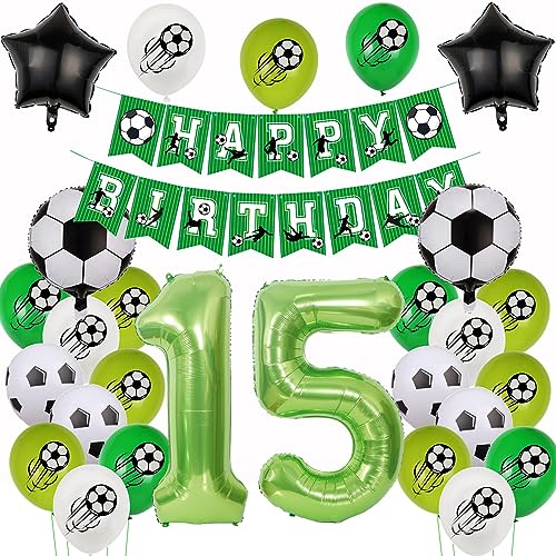 15. Fußball Geburtstag Deko,Fussball Luftballon 15. Geburtstag, Fußball 15 Geburtstag Deko Grün,15 Jahr Luftballons Fußball Deko, Fussball Helium Ballon 15 Geburtstag Junge,Ballon 15. Geburtstag von Yishamei