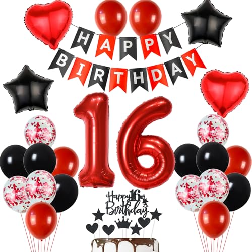 16 Geburtstag Deko Schwarzes Rot, Tortendeko 16. Geburtstag Dekoration Mädchen, Luftballon 16 Geburtstag Rot Schwarz Junge, Geburtstagsdeko 16 Jahr Mädchen, Tortendeko Geburtstag 16 Jahre 16 Geburtstag Deko Schwarzes Rot, Tortendeko 16. Geburtstag Dekoration Mädchen, Luftballon 16 Geburtstag Rot Schwarz Junge, Geburtstagsdeko 16 Jahr Mädchen, Tortendeko Geburtstag 16 Jahre von Yishamei