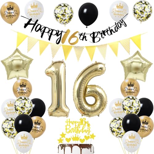 16 Geburtstag Junge Mädchen Deko, Gold Schwarz Party Deko 16. Geburtstag Junge Mädchen Luftballons Zahl 16 Geburtstag Tortendeko Happy 16 Birthday Banner Geburtstagsdeko 16 jahre Mädchen ballon 16 Geburtstag Junge Mädchen Deko, Gold Schwarz Party Deko 16. Geburtstag Junge Mädchen Luftballons Zahl 16 Geburtstag Tortendeko Happy 16 Birthday Banner Geburtstagsdeko 16 jahre Mädchen ballon von Yishamei