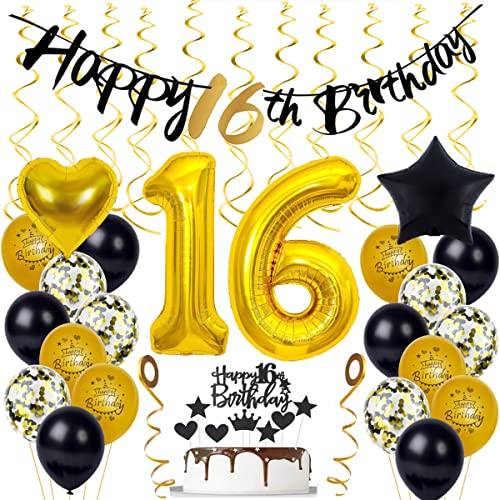 16. Geburtstag Dekoration Gold,Schwarz Tortendeko Geburtstag 16 Jahre Junge Mädchen,16. Gold Schwarz Party Deko,Geburtstagsdeko 16. Mädchen Junge 16. Geburtstag Dekoration Gold,Schwarz Tortendeko Geburtstag 16 Jahre Junge Mädchen,16. Gold Schwarz Party Deko,Geburtstagsdeko 16. Mädchen Junge von Yishamei