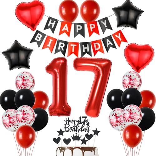 17 Geburtstag Deko Schwarzes Rot, Tortendeko 17. Geburtstag Dekoration Mädchen, Luftballon 17 Rot Schwarz Junge, Geburtstagsdeko 17 Jahr Mädchen, Tortendeko 17 Jahre 17 Geburtstag Deko Schwarzes Rot, Tortendeko 17. Geburtstag Dekoration Mädchen, Luftballon 17 Rot Schwarz Junge, Geburtstagsdeko 17 Jahr Mädchen, Tortendeko 17 Jahre von Yishamei