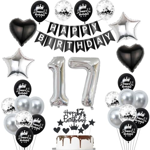 17. Geburtstag Dekoration,Schwarz Tortendeko Geburtstag 17 Jahre Junge,Party Deko 17 Mädchen Junge,Tortendeko ,Silber Geburtstagsdeko 17 Jahre ballon von Yishamei