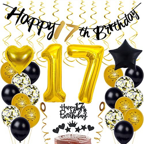 17. Geburtstag Dekoration Gold,Schwarz Tortendeko Geburtstag 17 Jahre Junge Mädchen,17. Gold Schwarz Party Deko,Geburtstagsdeko 17. Mädchen Junge 17. Geburtstag Dekoration Gold,Schwarz Tortendeko Geburtstag 17 Jahre Junge Mädchen,17. Gold Schwarz Party Deko,Geburtstagsdeko 17. Mädchen Junge von Yishamei