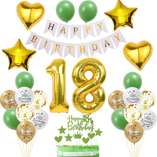 18. Geburtstag Dekoration, Mädchen Geburtstagsdeko 18 Jahre, Tortendeko Geburtstag 18 Jahre Mädchen, 18 Geburtstag Deko Grün Gold, Luftballon 18. Geburtstagsdeko mit 18. Tortendeko 18. Geburtstag Dekoration, Mädchen Geburtstagsdeko 18 Jahre, Tortendeko Geburtstag 18 Jahre Mädchen, 18 Geburtstag Deko Grün Gold, Luftballon 18. Geburtstagsdeko mit 18. Tortendeko von Yishamei