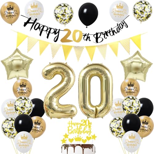 20 Geburtstag Mann Frauen Deko, Gold Schwarz Party Deko 20. Geburtstag männer Frau Luftballons Zahl 20 Geburtstag Tortendeko Happy 20 Birthday Banner Geburtstagsdeko 20 jahre Mann Frauen ballon 20 Geburtstag Mann Frauen Deko, Gold Schwarz Party Deko 20. Geburtstag männer Frau Luftballons Zahl 20 Geburtstag Tortendeko Happy 20 Birthday Banner Geburtstagsdeko 20 jahre Mann Frauen ballon von Yishamei