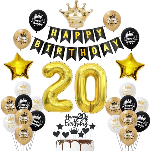 20. Geburtstag Deko Gold Schwarz, luftsballon 20. Geburtstag Frauen Mann Dekoration,Geburtstagsdeko 20 Jahre Frauen ballon von Yishamei