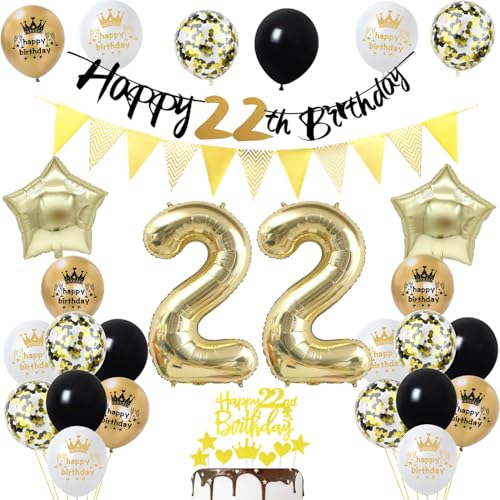 22 Geburtstag Mann Frauen Deko, Gold Schwarz Party Deko 22. Geburtstag männer Frau Luftballons Zahl 22 Geburtstag Tortendeko Happy 22 Birthday Banner Geburtstagsdeko 22 jahre Mann Frauen ballon 22 Geburtstag Mann Frauen Deko, Gold Schwarz Party Deko 22. Geburtstag männer Frau Luftballons Zahl 22 Geburtstag Tortendeko Happy 22 Birthday Banner Geburtstagsdeko 22 jahre Mann Frauen ballon von Yishamei