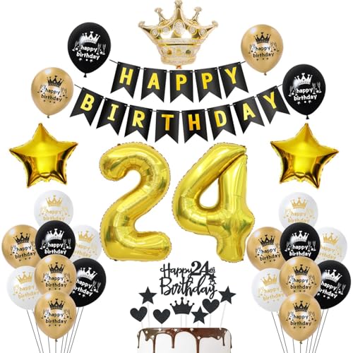 24. Geburtstag Deko Gold Schwarz, luftsballon 24. Geburtstag Frauen Mann Dekoration,Geburtstagsdeko 24 Jahre Frauen ballon von Yishamei