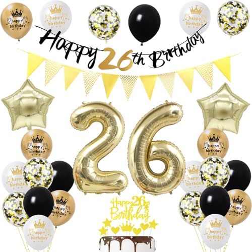 26 Geburtstag Mann Frauen Deko, Gold Schwarz Party Deko 26. Geburtstag männer Frau Luftballons Zahl 26 Geburtstag Tortendeko Happy 26 Birthday Banner Geburtstagsdeko 26 jahre Mann Frauen ballon 26 Geburtstag Mann Frauen Deko, Gold Schwarz Party Deko 26. Geburtstag männer Frau Luftballons Zahl 26 Geburtstag Tortendeko Happy 26 Birthday Banner Geburtstagsdeko 26 jahre Mann Frauen ballon von Yishamei
