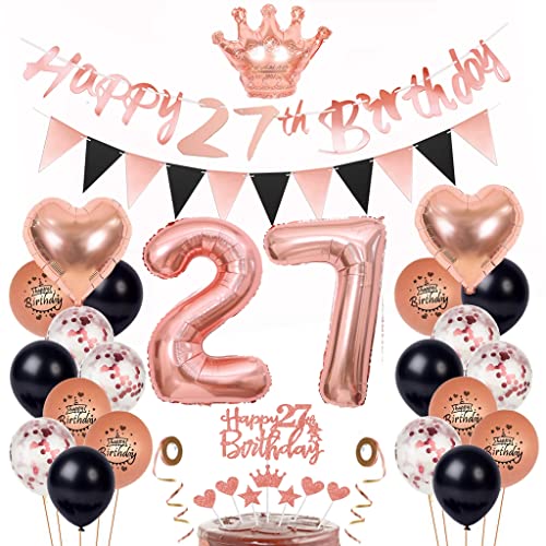 27 Geburtstag Deko Frau, Luftballon 27. Geburtstag Roségold Schwarz, Kuchen Topper 27. Geburtstagsdeko 27 Jahre Frau, 27 Deko Geburtstagsdeko mit 27. Tortendeko von Yishamei
