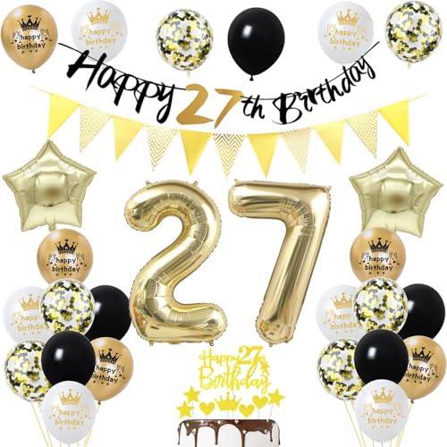 27 Geburtstag Mann Frauen Deko, Gold Schwarz Party Deko 27. Geburtstag männer Frau Luftballons Zahl 27 Geburtstag Tortendeko Happy 27 Birthday Banner Geburtstagsdeko 27 jahre Mann Frauen ballon 27 Geburtstag Mann Frauen Deko, Gold Schwarz Party Deko 27. Geburtstag männer Frau Luftballons Zahl 27 Geburtstag Tortendeko Happy 27 Birthday Banner Geburtstagsdeko 27 jahre Mann Frauen ballon von Yishamei