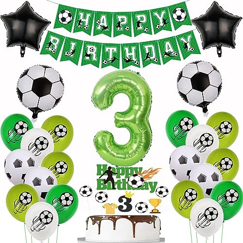 3. Fußball Geburtstag Deko,Fussball Luftballon 3. Geburtstag, Fußball 3 Deko Grün,3 Jahr Luftballons , Cake Topper 3 Junge von Yishamei