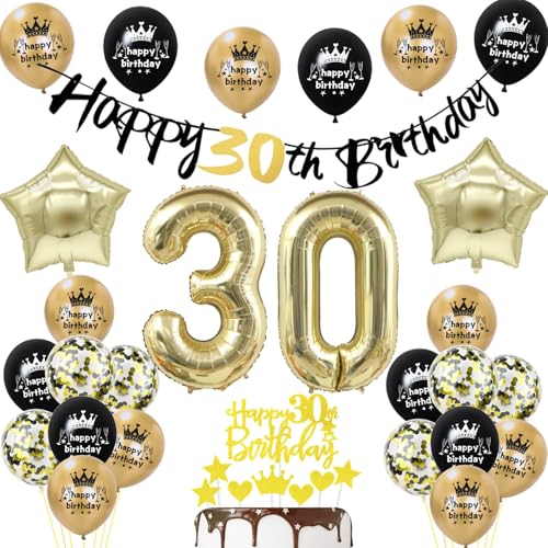 30. Geburtstag Deko Mann Frauen, Schwarz Gold Luftballons Deko 30. Geburtstag Männer Frau, Geburtstagsdeko 30. Geburtstag Deko Mann Frauen, Schwarz Gold Luftballons Deko 30. Geburtstag Männer Frau, Geburtstagsdeko von Yishamei