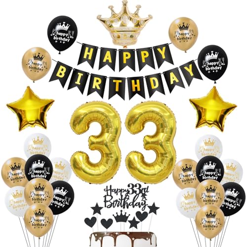 33. Geburtstag Deko Gold Schwarz, luftsballon 33. Geburtstag Frauen Mann Dekoration,Geburtstagsdeko 33 Jahre Frauen ballon 33. Geburtstag Deko Gold Schwarz, luftsballon 33. Geburtstag Frauen Mann Dekoration,Geburtstagsdeko 33 Jahre Frauen ballon von Yishamei