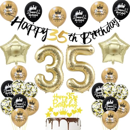 35. Geburtstag Deko Mann Frauen, Schwarz Gold Luftballons Deko 35. Geburtstag Männer Frau, Geburtstagsdeko 35 Jahre Mann ballon, Luftballons 35 Frau Tortendeko 35 Dekoration von Yishamei