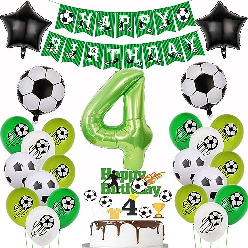 4. Fußball Geburtstag Deko,Fussball Luftballon 4. Geburtstag, Fußball 4 Deko Grün,4 Jahr Luftballons , Cake Topper 4 Junge von Yishamei