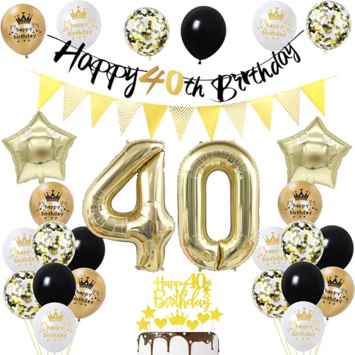 40 Geburtstag Mann Frauen Deko, Gold Schwarz Party Deko 40. Geburtstag männer Frau Luftballons Zahl 40 Geburtstag Tortendeko Happy 40 Birthday Banner Geburtstagsdeko 40 jahre Mann Frauen ballon 40 Geburtstag Mann Frauen Deko, Gold Schwarz Party Deko 40. Geburtstag männer Frau Luftballons Zahl 40 Geburtstag Tortendeko Happy 40 Birthday Banner Geburtstagsdeko 40 jahre Mann Frauen ballon von Yishamei