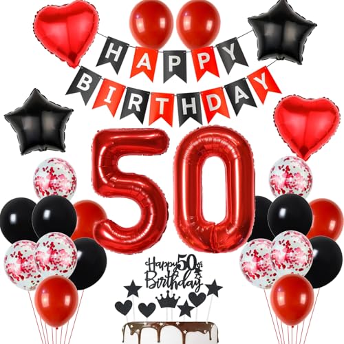 50. Geburtstag Deko Schwarz-Rot, Tortendeko Für Frau Und Mann, Luftballons, Dekoration Für 50 Jahre 50. Geburtstag Deko Schwarz-Rot, Tortendeko Für Frau Und Mann, Luftballons, Dekoration Für 50 Jahre von Yishamei