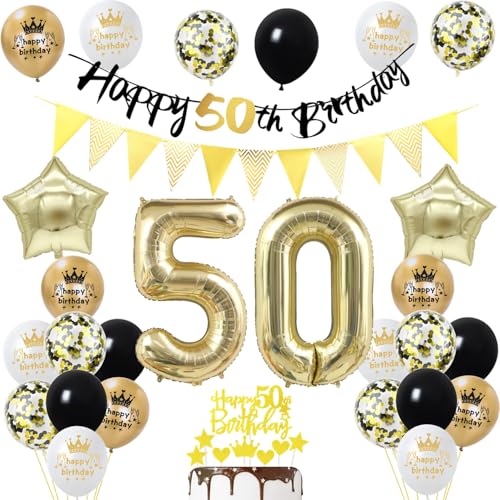 50 Geburtstag Mann Frauen Deko, Gold Schwarz Party Deko 50. Geburtstag männer Frau Luftballons Zahl 50 Geburtstag Tortendeko Happy 50 Birthday Banner Geburtstagsdeko 50 jahre Mann Frauen ballon von Yishamei