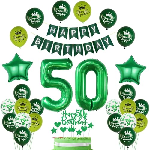 50. Geburtstag Deko Grün, luftsballon 50. Geburtstag Frauen Mann Dekoration,Geburtstagsdeko 50 Jahre Frauen ballon, Tortendeko 50. Mann Set von Yishamei