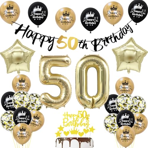 50. Geburtstag Deko Mann Frauen, Schwarz Gold Luftballons Deko 50. Geburtstag Männer Frau, Geburtstagsdeko von Yishamei