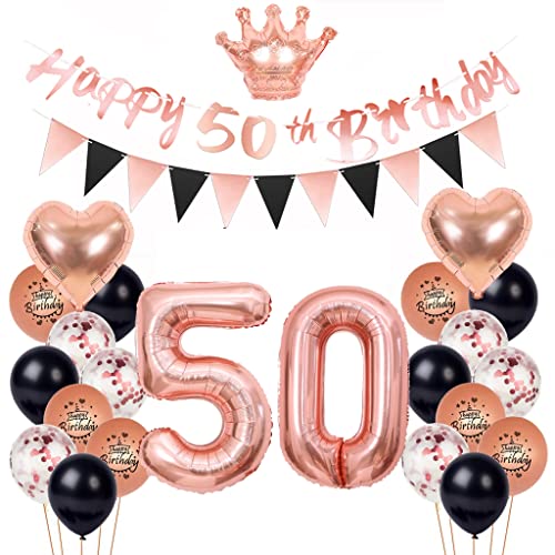 50 Geburtstag Deko Frau, Deko 50. Geburtstag Rosegold Schwarz, Luftballon 50. Rosegold 50. Schwarz Deko Set Geburtstagsdeko 50 Jahr Ballon 50. Party von Yishamei