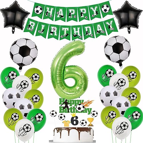 6. Fußball Geburtstag Deko,Fussball Luftballon 6. Geburtstag, Fußball 6 Geburtstag Deko Grün,6 Jahr Luftballons Fußball Deko, Fussball Cake Topper 6 Geburtstag Junge,Ballon 6. Geburtstag von Yishamei