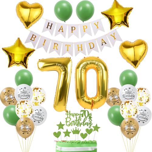 70. Geburtstag Dekoration, Frau Geburtstagsdeko 70 Jahre, Tortendeko Geburtstag 70 Jahre Frau Mann, 70 Deko Grün Gold, Luftballon 70. Geburtstagsdeko mit 70. Tortendeko von Yishamei