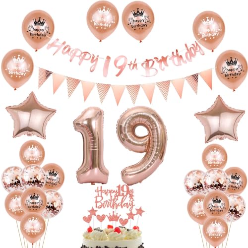 Deko 19. Geburtstag Mädchen, Tortendeko 19 Geburtstag Mädchen Deko ,Geschenk für 19. Rosegold ,luftballon 19 , Geburtstagsdeko 19 jahre Ballon von Yishamei