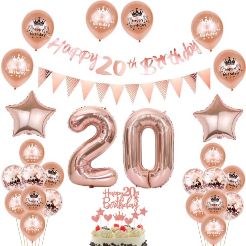 Deko 20. Geburtstag Frauen, Tortendeko 20 Geburtstag Frauen Deko ,Geschenk für 20. Rosegold ,luftballon 20 , Geburtstagsdeko 20 jahre Frauen Ballon von Yishamei