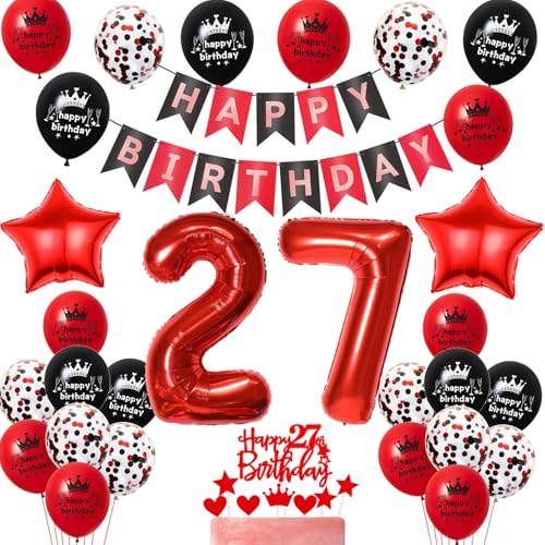 Luftballon 27. Geburtstag Frauen Dekoration,Schwarz Rot Tortendeko Geburtstag 27 Jahre Frau,Party Deko Luftballon 27. Geburtstag Frauen Dekoration,Schwarz Rot Tortendeko Geburtstag 27 Jahre Frau,Party Deko von Yishamei
