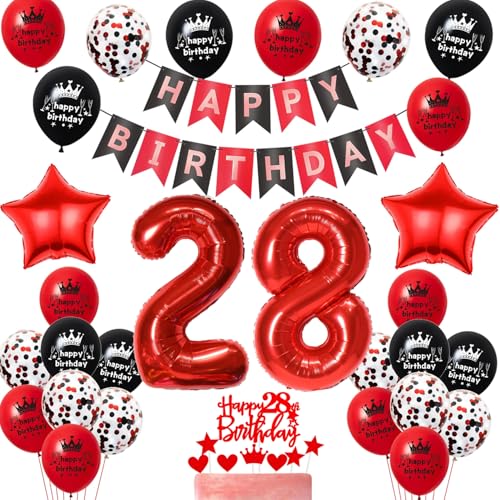 Luftballon 28. Geburtstag Frauen Dekoration,Schwarz Rot Tortendeko Geburtstag 28 Jahre Frau,Party Deko Luftballon 28. Geburtstag Frauen Dekoration,Schwarz Rot Tortendeko Geburtstag 28 Jahre Frau,Party Deko von Yishamei
