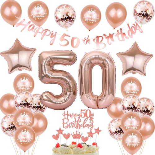 Deko 50. Geburtstag Frauen, Rosegold Tortendeko 50 Geburtstag Frau Luftballons 50 Geburtstag Frau Party Ballons mit Zahl 50 Ballon 50. Geburtstag Frauen Geburtstagsdeko 50 Jahre Frauen Ballon von Yishamei