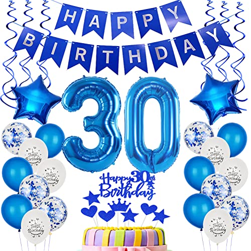 Folienballon 30. Geburtstag Dekoration Blau Tortendeko Geburtstag 30 Jahre Mann Luftballons 30 Geburtstag Mann Tortendeko 30. Geburtstag Männer,Geburtstagsdeko 30 Jahre Mann Happy Birthday 30 deko von Yishamei