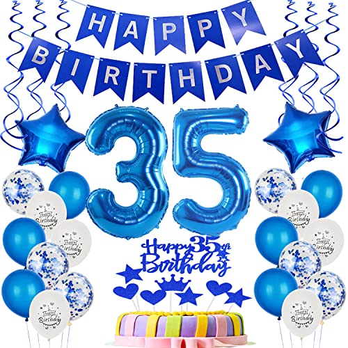 Folienballon 35. Geburtstag Dekoration Blau Tortendeko Geburtstag 35 Jahre Mann Luftballons 35 Geburtstag Mann Tortendeko 35. Geburtstag Männer,Geburtstagsdeko 35 Jahre Mann Happy Birthday 35 deko von Yishamei