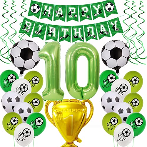 Yishamei Fußballballon 10. Geburtstag Deko, Grün, Fußball Luftballon 10 Jahre, 61 Stück, Fußball Thema, Wiederverwendbar, Jungen, 10 Jahre alt von Yishamei