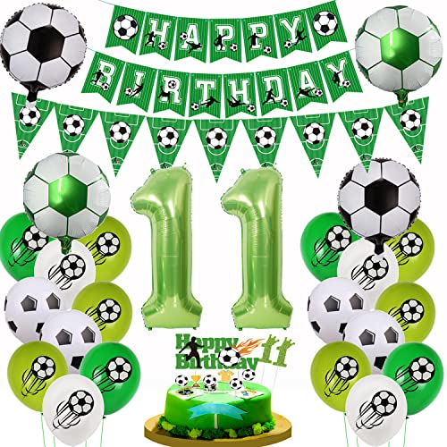 Fußball 11. Geburtstag Luftballon, Fußball 11 Geburtstag Deko, Grün Fußball 11.Geburtstagsdeko Jungen, 11 Fußball Deko mit Tortendeko Fussball, Luftballon 11 Jahre Junge Fußball Kuchendeko von Yishamei
