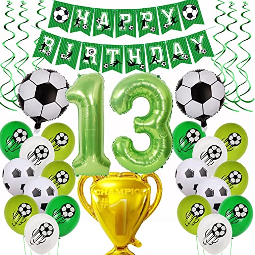 Fußball 13 Geburtstag Deko, Fussball Luftballon 13. Geburtstag Grün,Fußball Luftballon 13 Jahre Geburtstag Deko,Grün 13.Geburtstagsdeko Jungen, 13.Geburtstagsdeko Fußball Ballon 13 Jahr Fußball von Yishamei