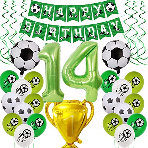 Fußball 14 Geburtstag Deko, Fussball Luftballon 14. Geburtstag Grün,Fußball Luftballon 14 Jahre Geburtstag Deko,Grün 14.Geburtstagsdeko Jungen, 14.Geburtstagsdeko Fußball Ballon 14 Jahr Fußball von Yishamei