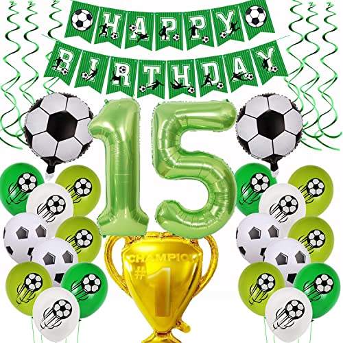Fußball 15 Geburtstag Deko, Fussball Luftballon 15. Geburtstag Grün,Fußball Luftballon 15 Jahre Geburtstag Deko,Grün 15.Geburtstagsdeko Jungen, 15.Geburtstagsdeko Fußball Ballon 15 Jahr Fußball von Yishamei