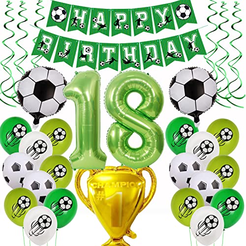 Fußball 18 Geburtstag Deko, Fussball Luftballon 18. Geburtstag Grün,Fußball Luftballon 18 Jahre Deko,Grün 18.Geburtstagsdeko Jungen, 18.Geburtstagsdeko Ballon 18 Jahr Fußball von Yishamei