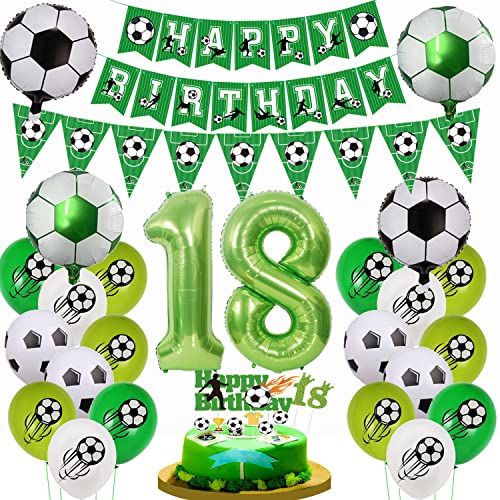 Fußball 18. Geburtstag Luftballon, Fußball 18 Geburtstag Deko, Grün Fußball 18.Geburtstagsdeko Jungen, 18 Fußball Deko mit Tortendeko Fussball, Luftballon 18 Jahre Junge Fußball Kuchendeko von Yishamei