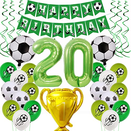 Fußball 20 Geburtstag Deko, Fussball Luftballon 20. Geburtstag Grün,Fußball Luftballon 20 Jahre Deko,Grün 20.Geburtstagsdeko Jungen, 20.Geburtstagsdeko Ballon 20 Jahr Fußball von Yishamei