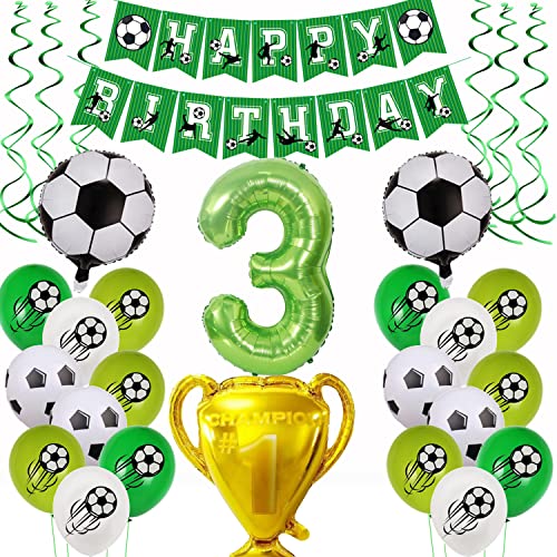 Fußball 3 Geburtstag Deko, Fussball Luftballon 3. Geburtstag Grün,Fußball Luftballon 3 Jahre Geburtstag Deko,Grün 3.Geburtstagsdeko Jungen, 3.Geburtstagsdeko Fußball Ballon Jungen 3 Jahr Fußball von Yishamei